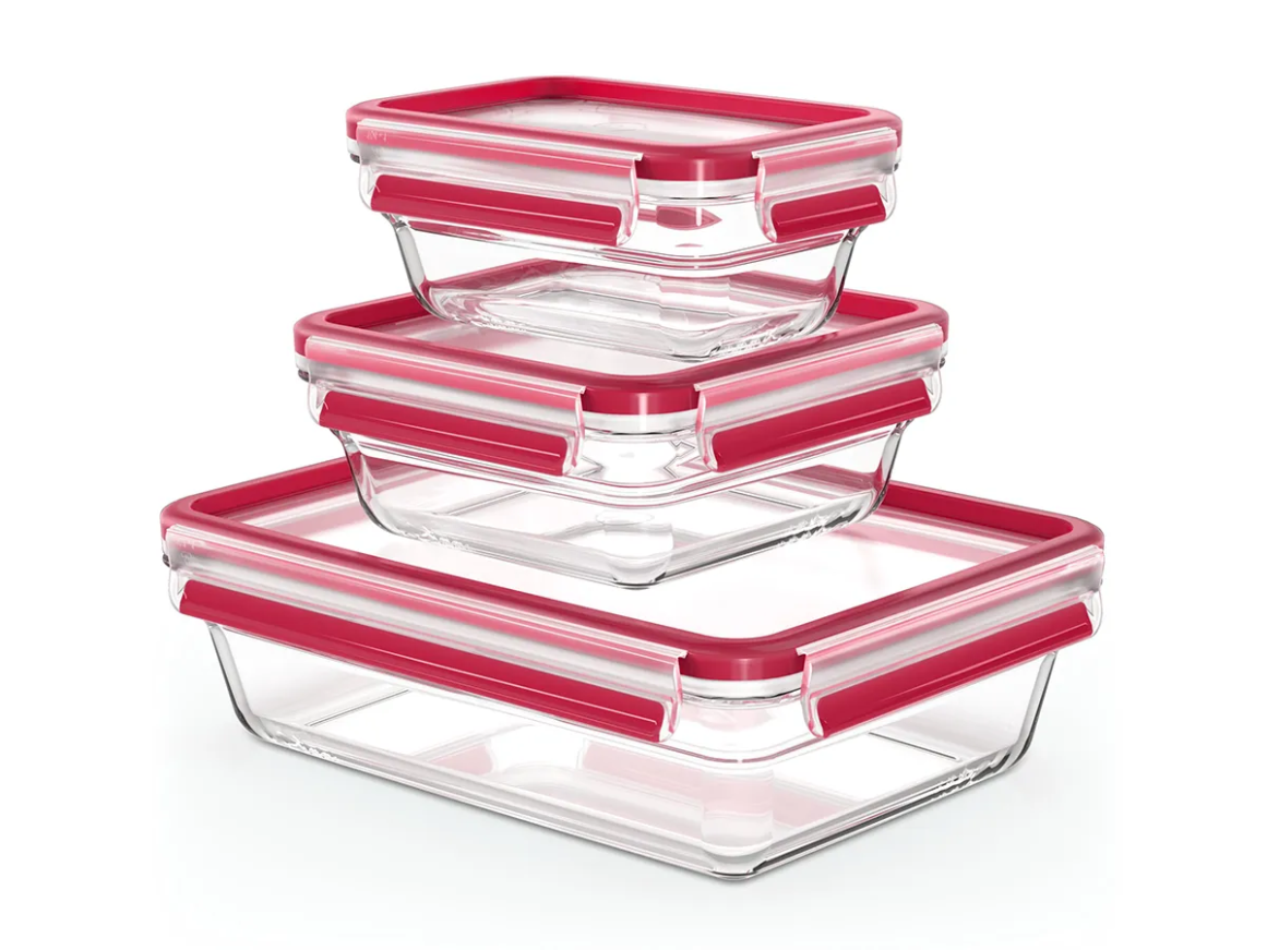 TEFAL MasterSeal Glass 3-osainen Setti 0,45 l suorakulmainen + 0,8 l nelikulmainen + 2 l suorakulmainen Säilytysrasia N1050910
