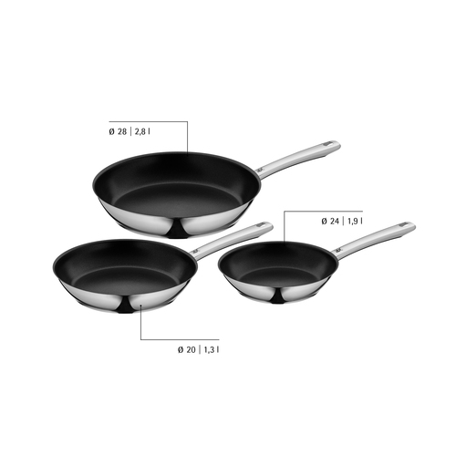 Nordic Profi paistinpannusetti 3 osaa 20/24/28 cm Non-Stick, teräs 