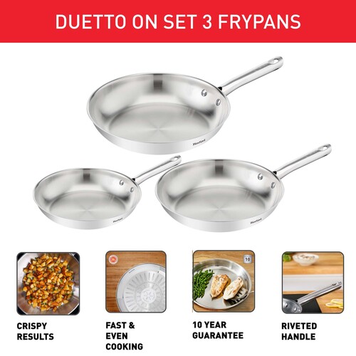 Duetto ON -paistinpannusarja, 3 osaa, pinnoittamaton