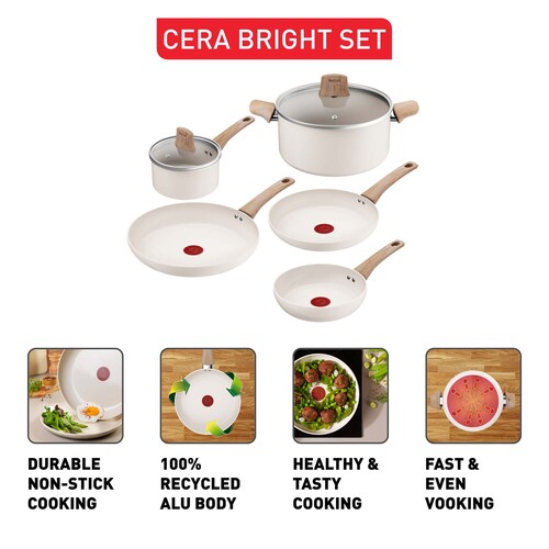 Cera Bright ON Ceramic – paistinpannu‑ ja kattilasetti– 5 osaa