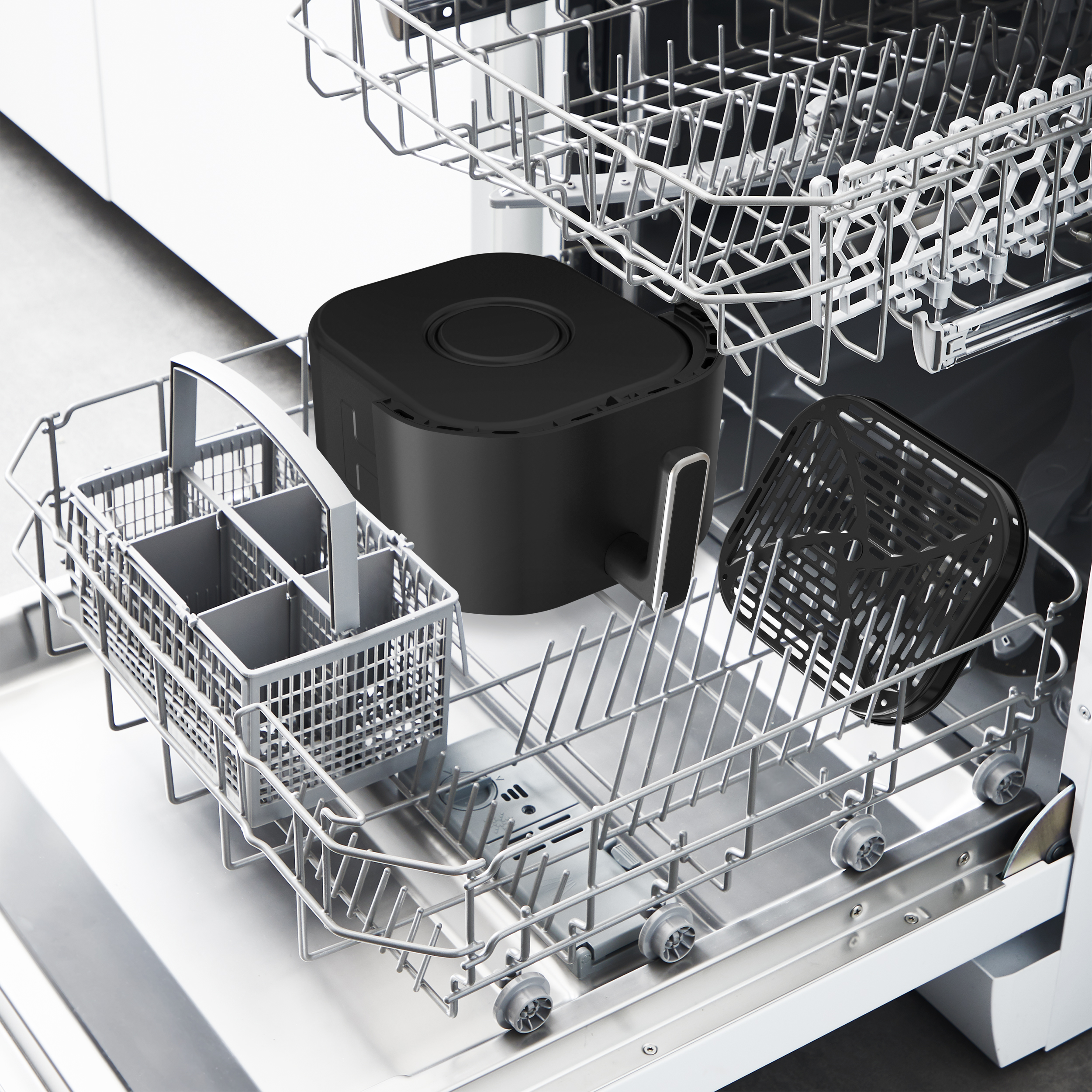 Tarttumattomalla pinnoitteella varustettu kori on astianpesukoneenkestävä.