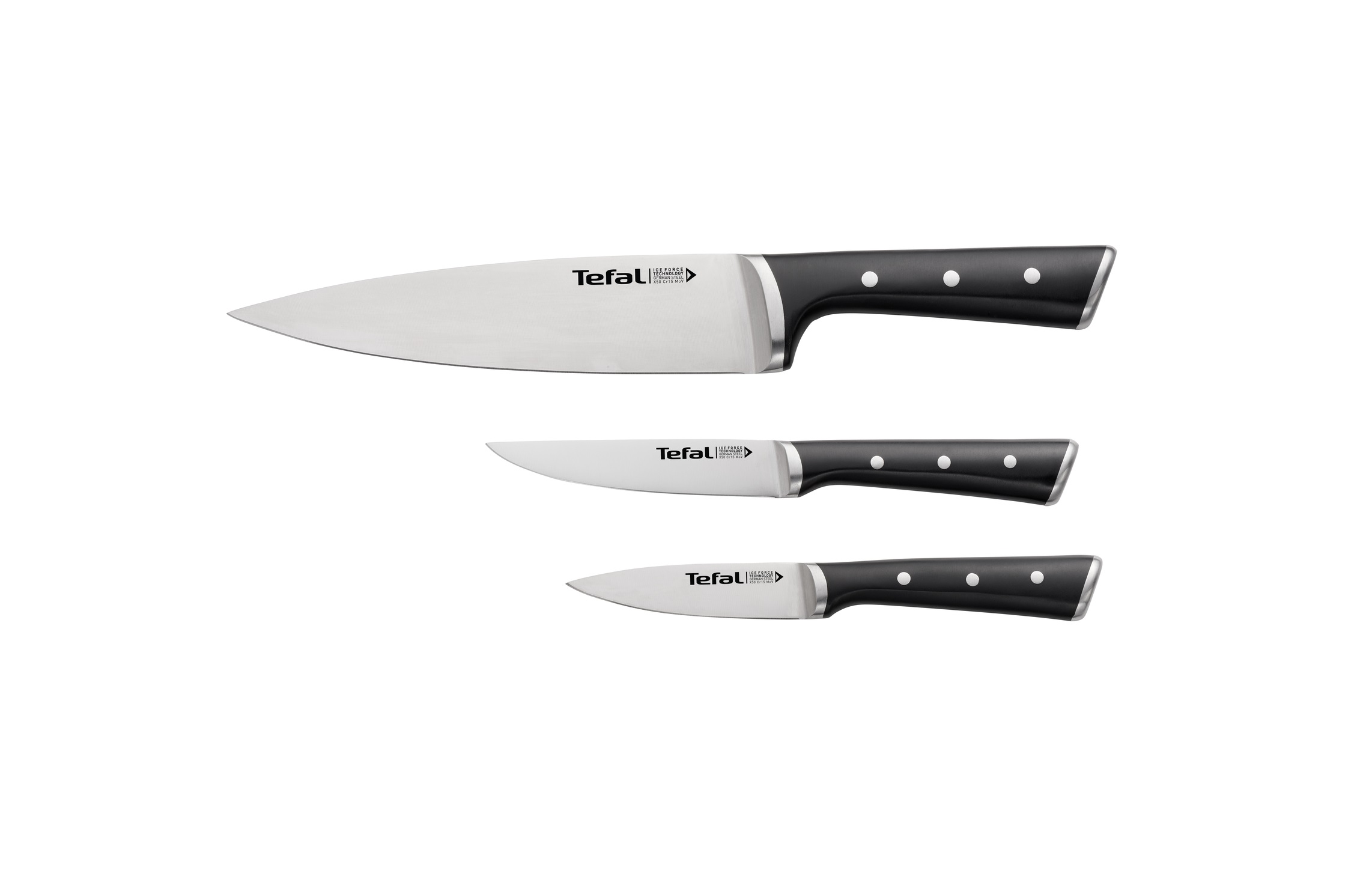 TEFAL Ice Force VeitsiSetti 3 osaa (kuorimaveitsi, yleisveitsi, kokinveitsi) K2323S74